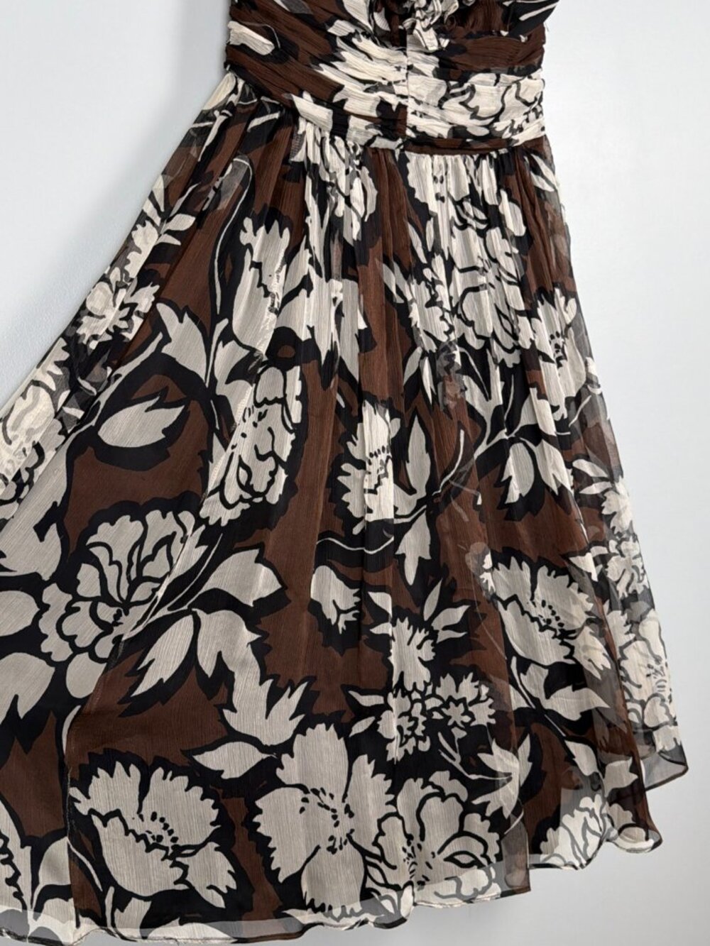Zara Dress Womens S Brown Floral 100% Silk Halter Y2K Ruffle Wedding Guest Retro - Picture 3 of 8